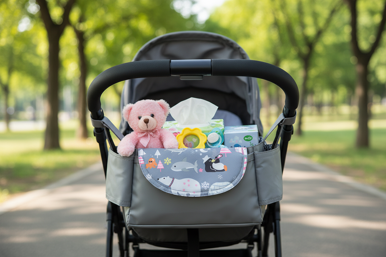 Vista frontale organizer Grey bear su passeggino